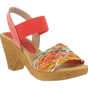 Spring Step Batsheva Sandals Woven Raffia Platform Coral Rainbow Women's Sz 10